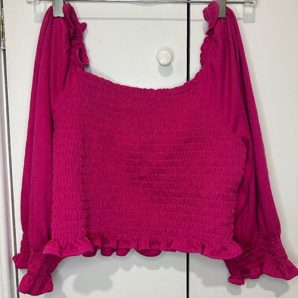 Free People Long Sleeve Cropped Blouse Top